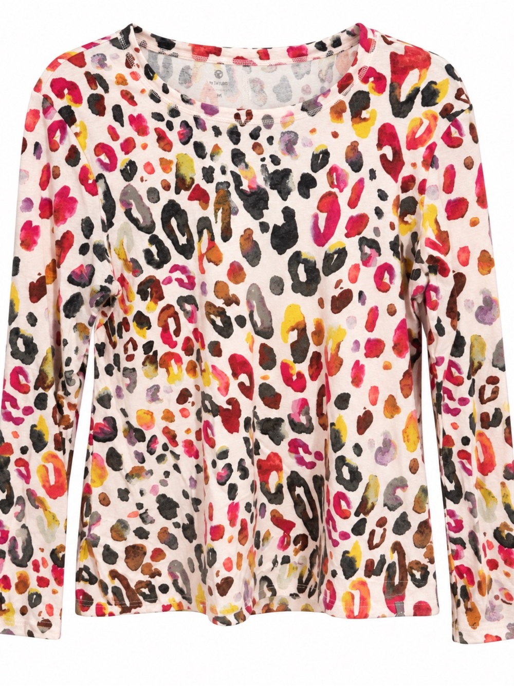Talbots WaterColor Leopard Print Long Sleeve Crewneck Top Artsy Medium